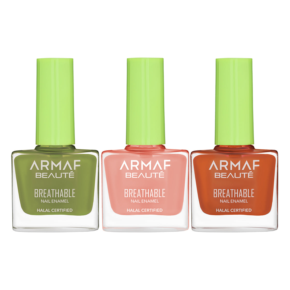 COMBO AB BREATHABLE HALAL NAIL ENAMEL HL318 CHESTNUT|AB BREATHABLE HALAL NAIL ENAMEL HL314 MAUVE ROSE |AB BREATHABLE HALAL NAIL ENAMEL HL331 MILITARY BLAZE