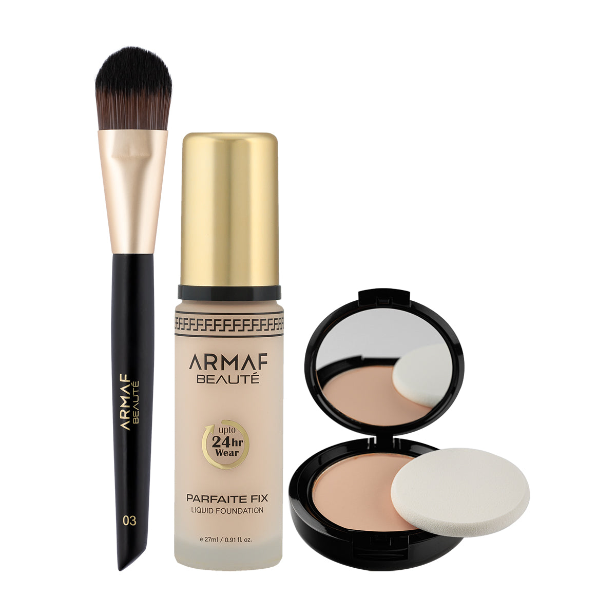 COMBO AB FOUNDATION BRUSH - 03 | AB PARFAITE FIX COMPACT POWDER - FAIR 01 | AB PARFAITE FIX LIQ FOUNDATION - FAIR 01
