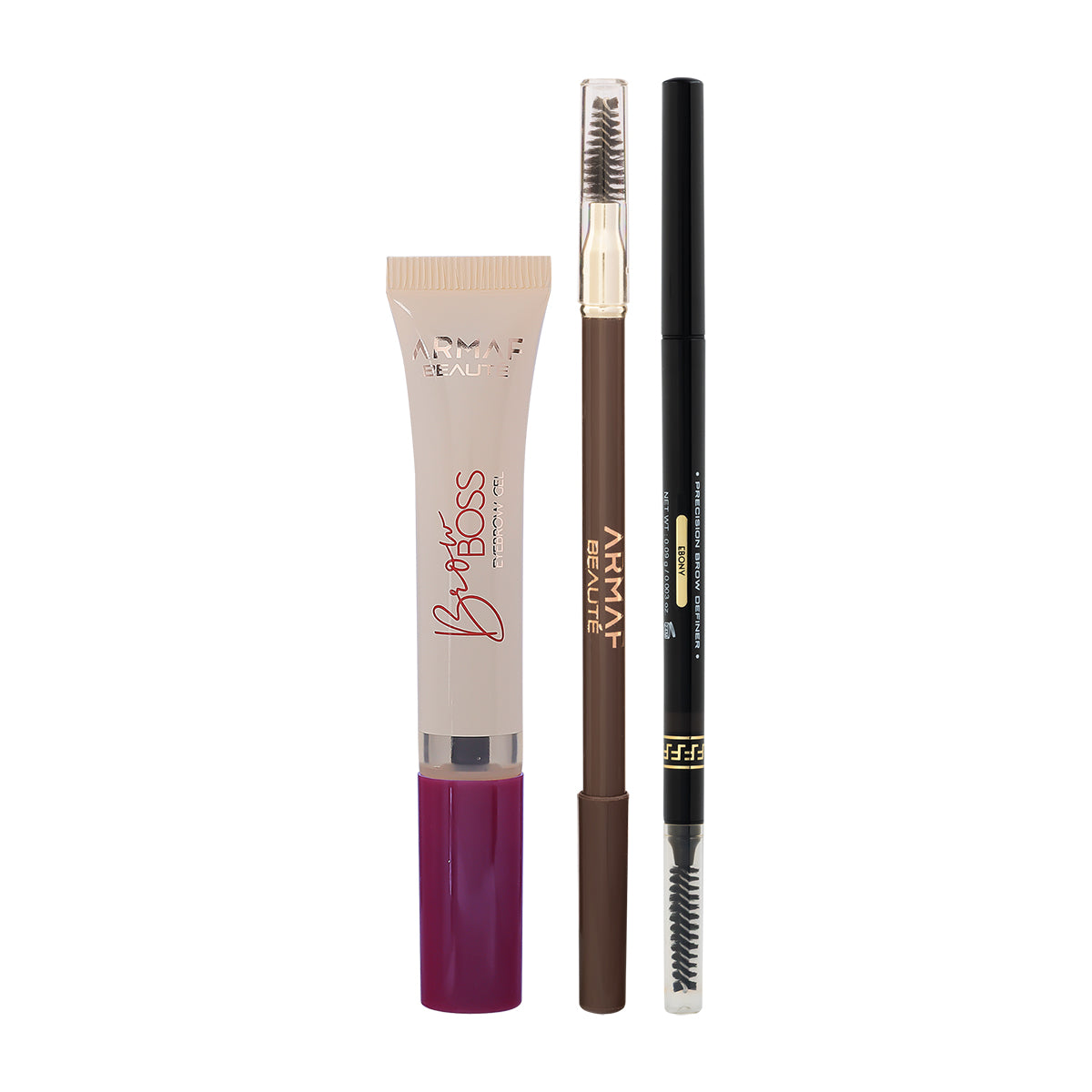 COMBO AB BROW BOSS EYEBROW GEL  | ARMAF BEAUTE PRECISION BROW DEFINER - 03 EBONY | ARMAF BEAUTE WOODEN EYEBROW PENCIL DARK BROWN 03