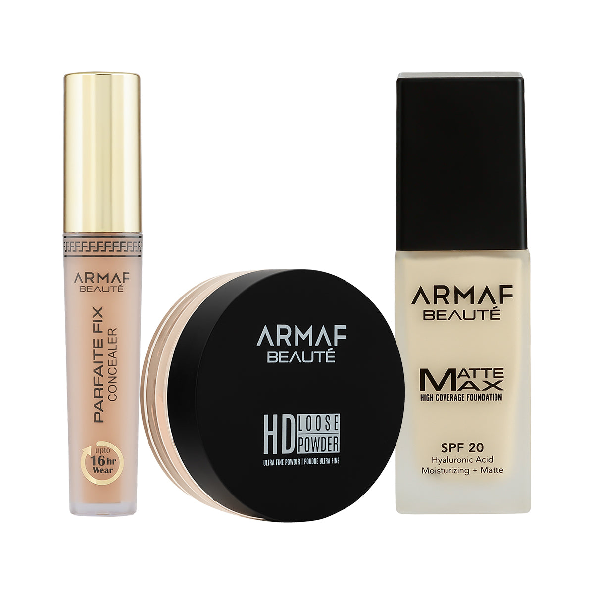 COMBO MATTE MAX FOUNDATION WARM BEIGE 05 | MATTE MAX CONCEALER WARM BEIGE 05 | HD LOOSE POWDER MEDIUM 02