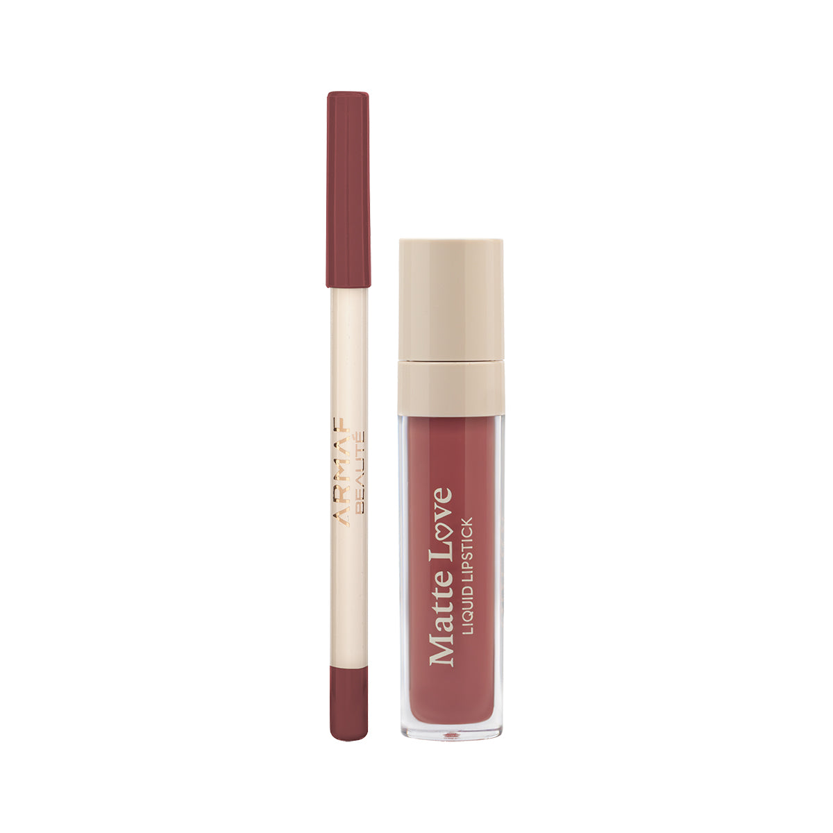 COMBO ARMAF BEAUTE MATTE LOVE LIPSTICK  NUDE MOOD 01| ARMAF BEAUTE MATTE LOVE LIP LINER  WILD ROSE 01
