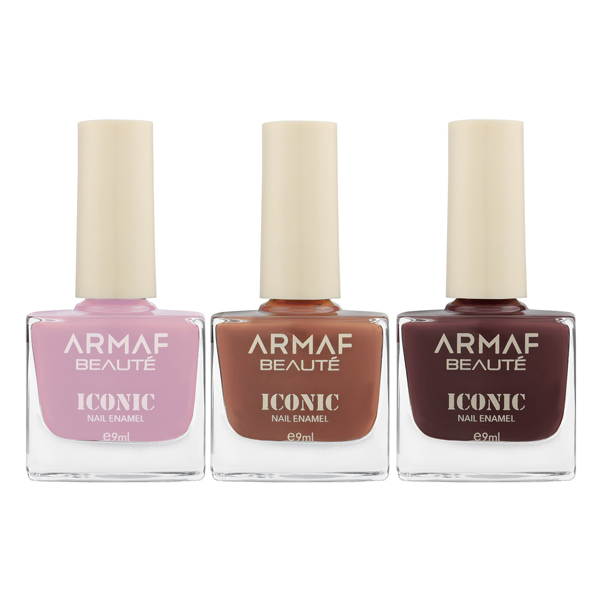 COMBO ARMAF BEAUTE ICONIC NAIL ENAMEL - 032 CHIC BEIGE | ARMAF BEAUTE ICONIC NAIL ENAMEL - 021 COCOA WHIP | ARMAF BEAUTE ICONIC NAIL ENAMEL - 030 COFFEE DAY