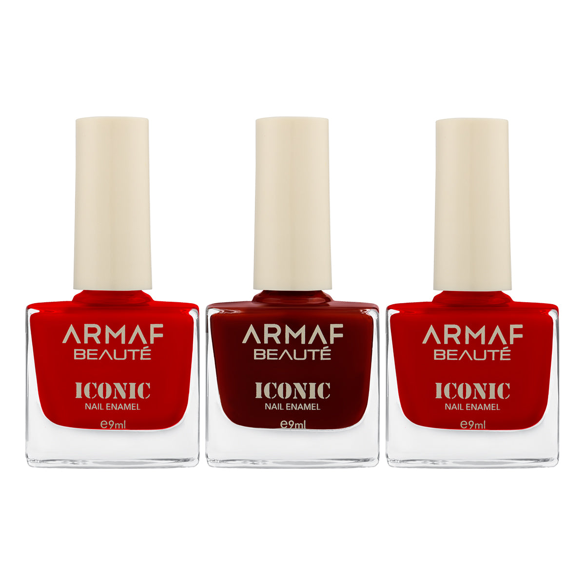 COMBO ARMAF BEAUTE ICONIC NAIL ENAMEL - 040 BLOOD RED | ARMAF BEAUTE ICONIC NAIL ENAMEL - 043 SCARLET RED | ARMAF BEAUTE ICONIC NAIL ENAMEL - 044 RUBY ON NAILS