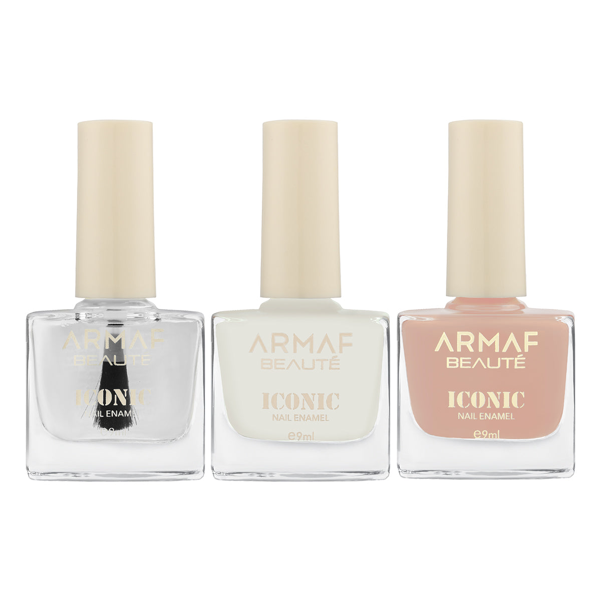 COMBO ARMAF BEAUTE ICONIC NAIL ENAMEL - 001 SHINE & CLEAR | ARMAF BEAUTE ICONIC NAIL ENAMEL - 002 WHITE N WHITE | ARMAF BEAUTE ICONIC NAIL ENAMEL - 013 GENTLE KISS