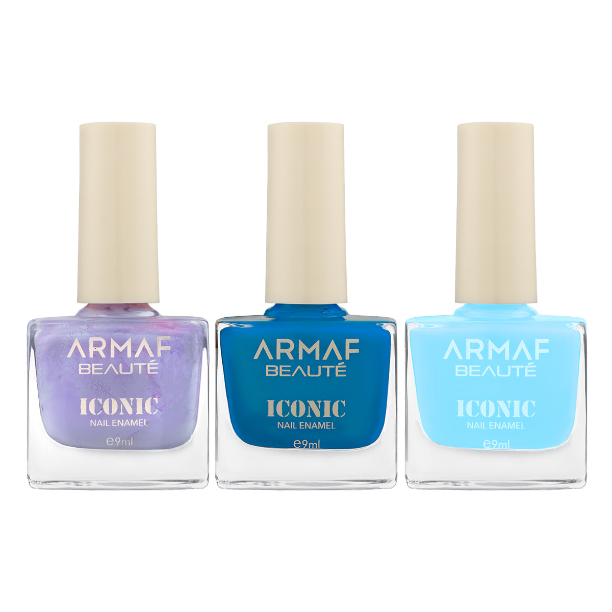 COMBO ARMAF BEAUTE ICONIC NAIL ENAMEL - 053 BLUE ON DEMAND | ARMAF BEAUTE ICONIC NAIL ENAMEL - 055 ADMIRAL | ARMAF BEAUTE ICONIC NAIL ENAMEL - 073 MISTY BLUE