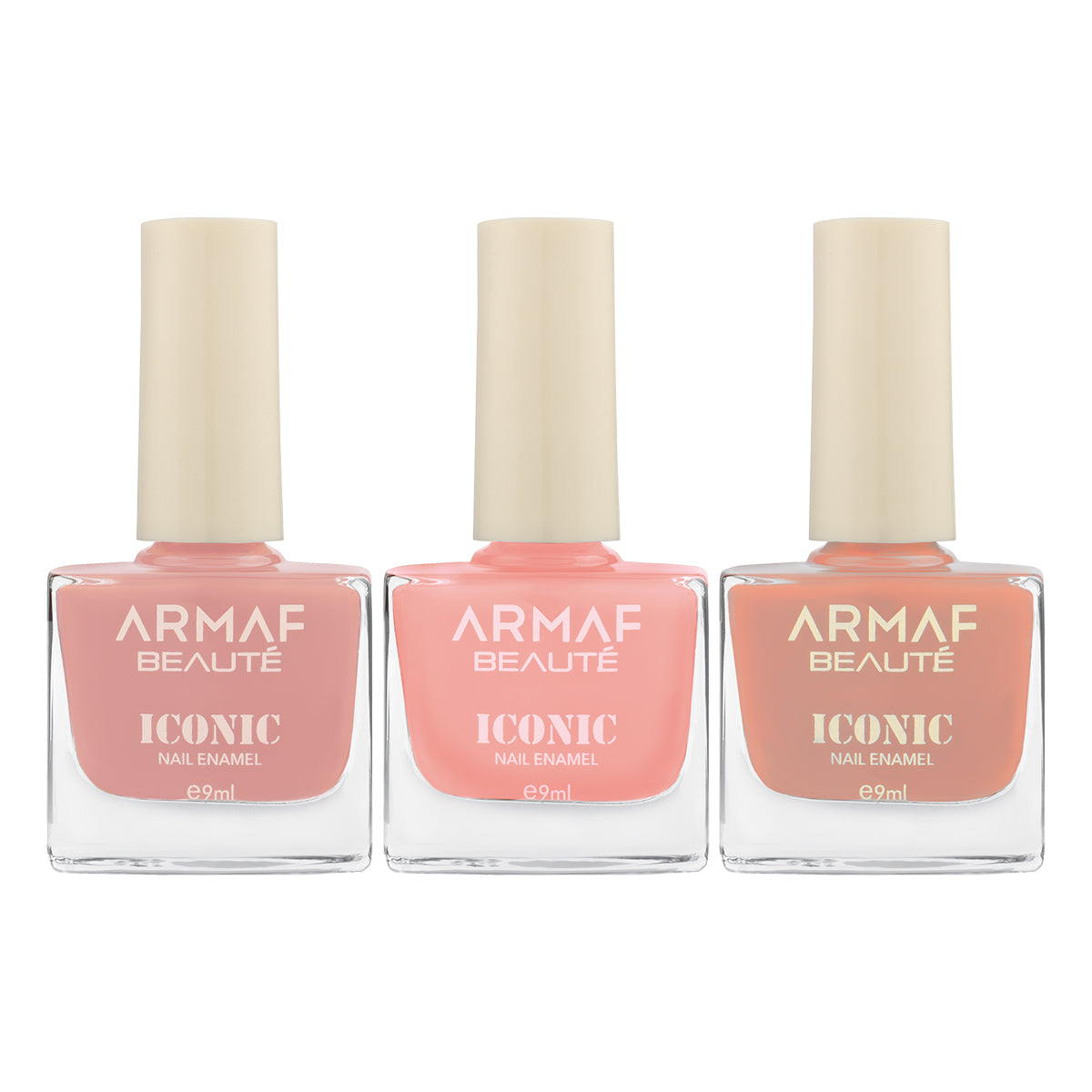 COMBO ARMAF BEAUTE ICONIC NAIL ENAMEL - 076 CORAL PINK | ARMAF BEAUTE ICONIC NAIL ENAMEL - 077 SALMON | ARMAF BEAUTE ICONIC NAIL ENAMEL - 014 PEACH BLUSH