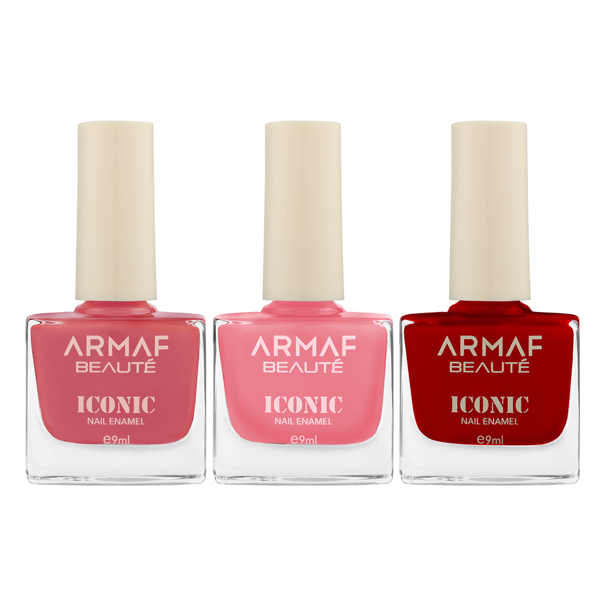 COMBO ARMAF BEAUTE ICONIC NAIL ENAMEL - 079 FIRE BRICK | ARMAF BEAUTE ICONIC NAIL ENAMEL - 080 CRIMSON | ARMAF BEAUTE ICONIC NAIL ENAMEL - 042 HOT FLAME