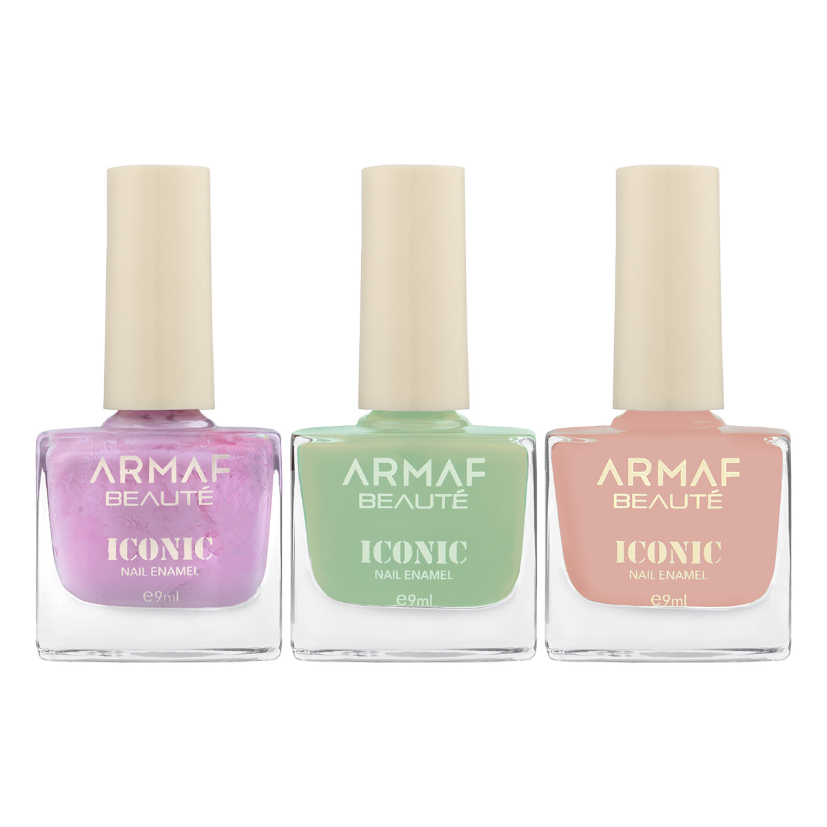 COMBO ARMAF BEAUTE ICONIC NAIL ENAMEL - 015 TIFFANY | ARMAF BEAUTE ICONIC NAIL ENAMEL - 061 MINT GREEN | ARMAF BEAUTE ICONIC NAIL ENAMEL - 071 LILAC MYSTERY
