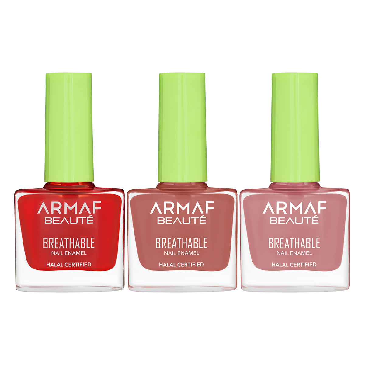 COMBO AB BREATHABLE HALAL NAIL ENAMEL HL315 RUBY | AB BREATHABLE HALAL NAIL ENAMEL HL316 BRICK RED | AB BREATHABLE HALAL NAIL ENAMEL HL324 RED STILETTO