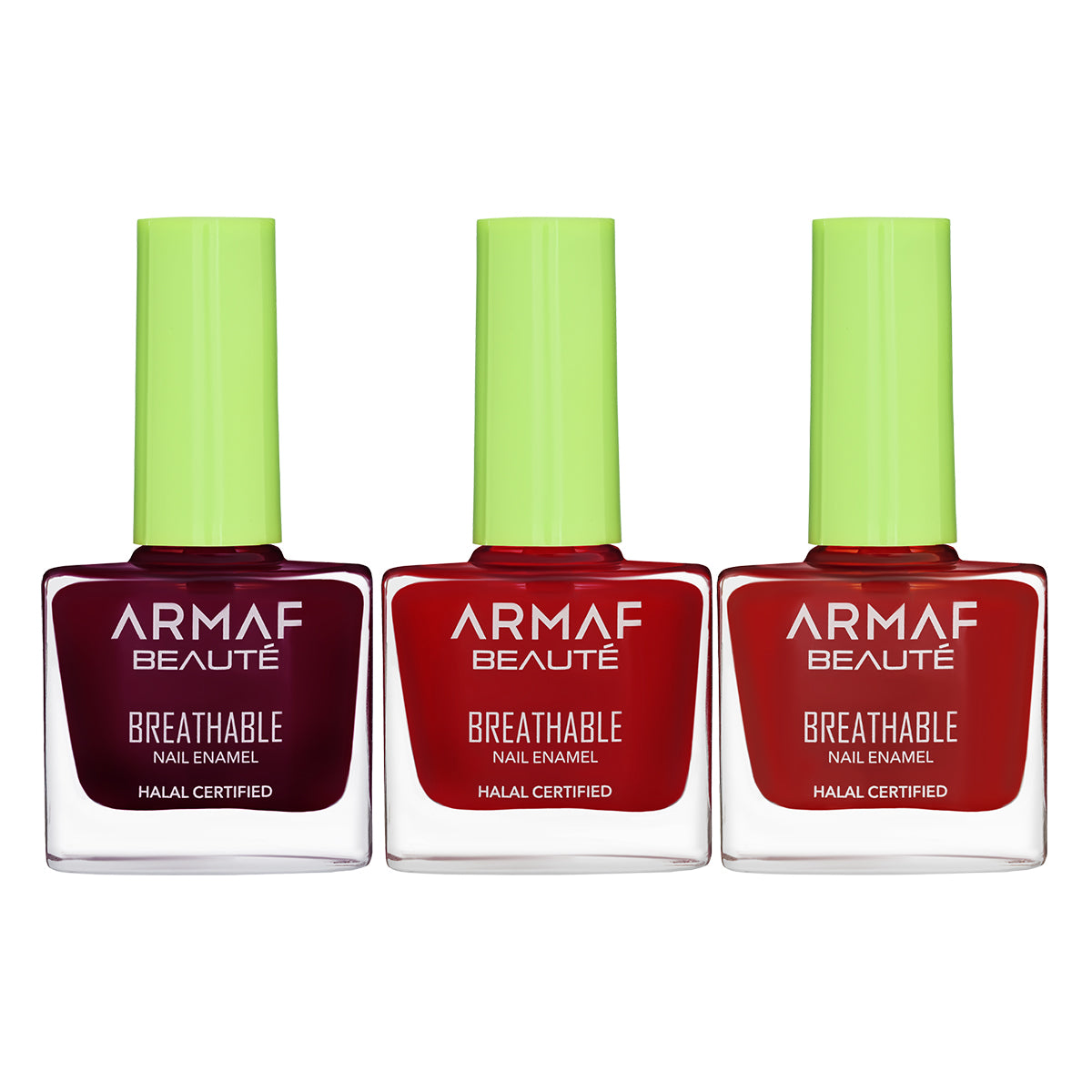 COMBO AB BREATHABLE HALAL NAIL ENAMEL HL326 MY VALENTINE | AB BREATHABLE HALAL NAIL ENAMEL HL327 SCARLET HL327 | AB BREATHABLE HALAL NAIL ENAMEL HL328 FINE WINE