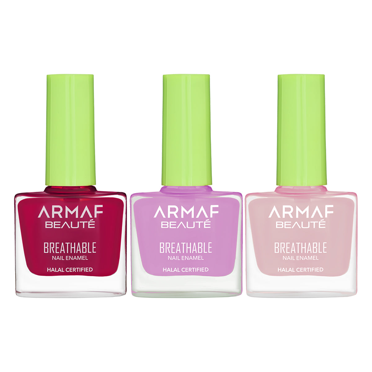 COMBO AB BREATHABLE HALAL NAIL ENAMEL HL308 LAVENDER | AB BREATHABLE HALAL NAIL ENAMEL HL342 GET PURPLE | AB BREATHABLE HALAL NAIL ENAMEL HL345 HYPNOTIC BERRY